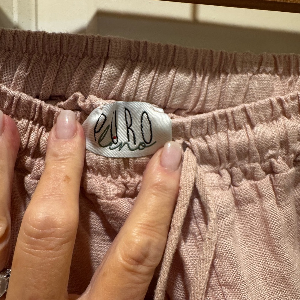 Puro Lino XL Women's Pink Wide linen Leg Pants in Relaxed Fit - Picture 3 of 4